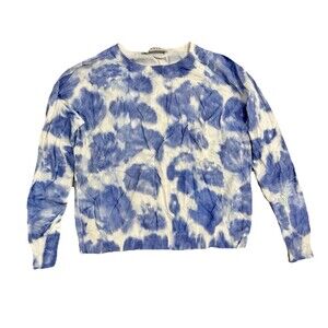 Kokun Womens Cotton Long Sleeve Tie Dye Rib Knitted Sweater Blue White Small S
